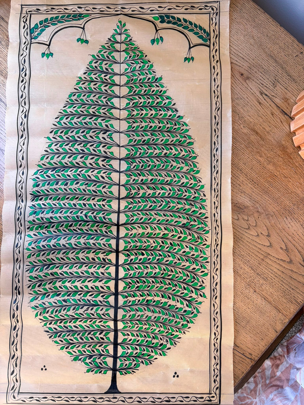 Tree of Life – Hand-Painted Pattachitra Painting on Tussar Silk (20 × 10 in)