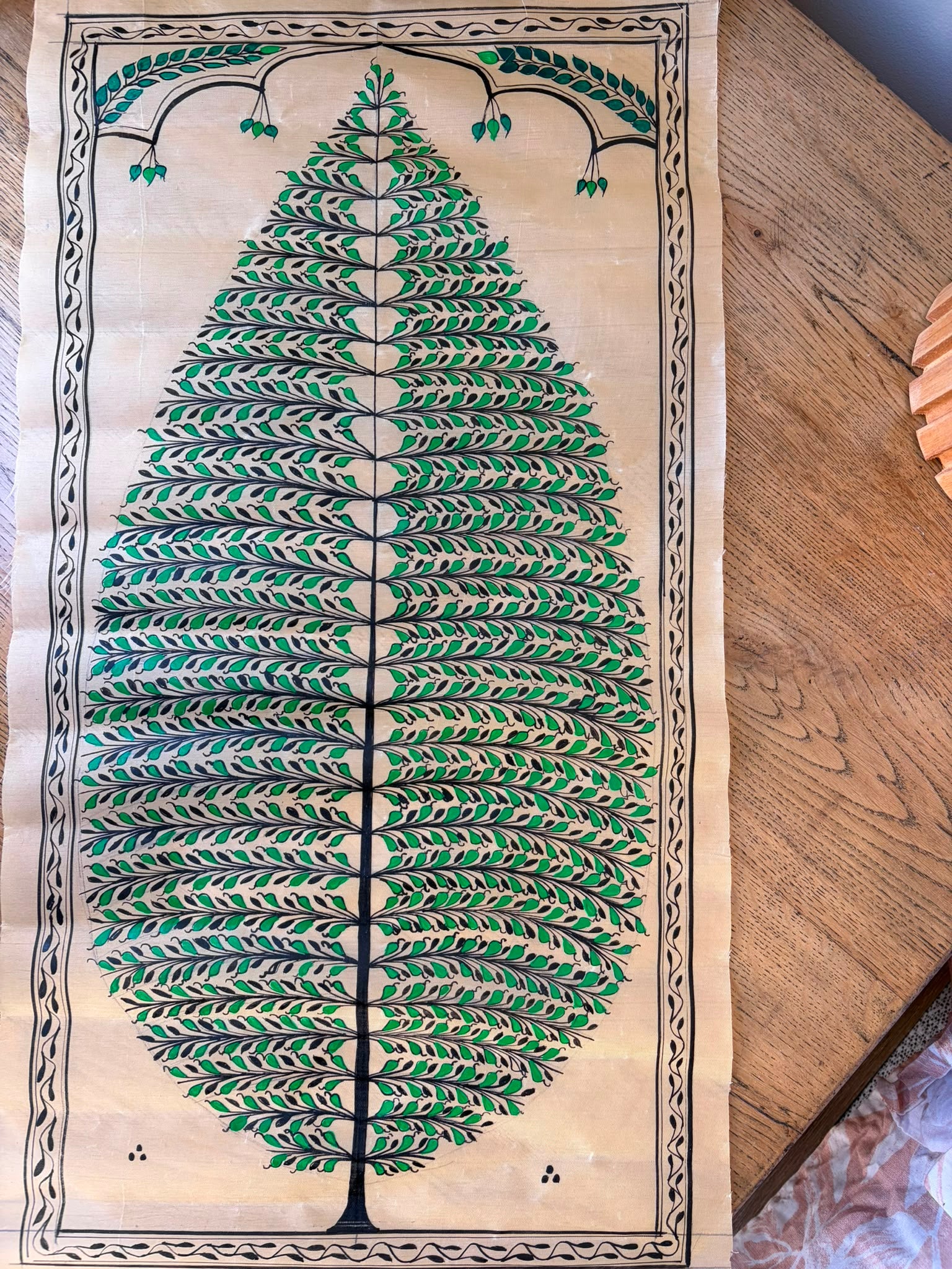 Tree of Life – Hand-Painted Pattachitra Painting on Tussar Silk (20 × 10 in)