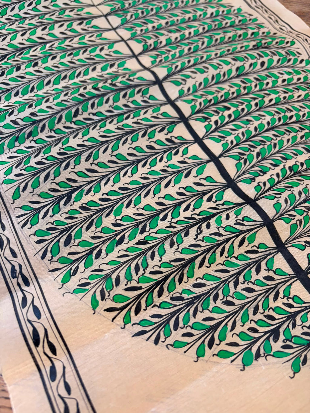 Tree of Life – Hand-Painted Pattachitra Painting on Tussar Silk (20 × 10 in)