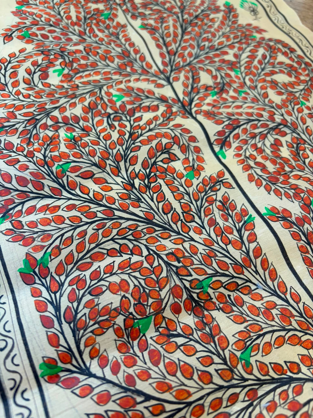 Tree of Life – Autumn Abundance – Hand-Painted Pattachitra Painting on Tussar Silk (20 × 10 in)
