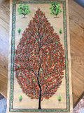 Tree of Life – Autumn Radiance – Hand-Painted Pattachitra Painting on Tussar Silk (20 × 10 in)