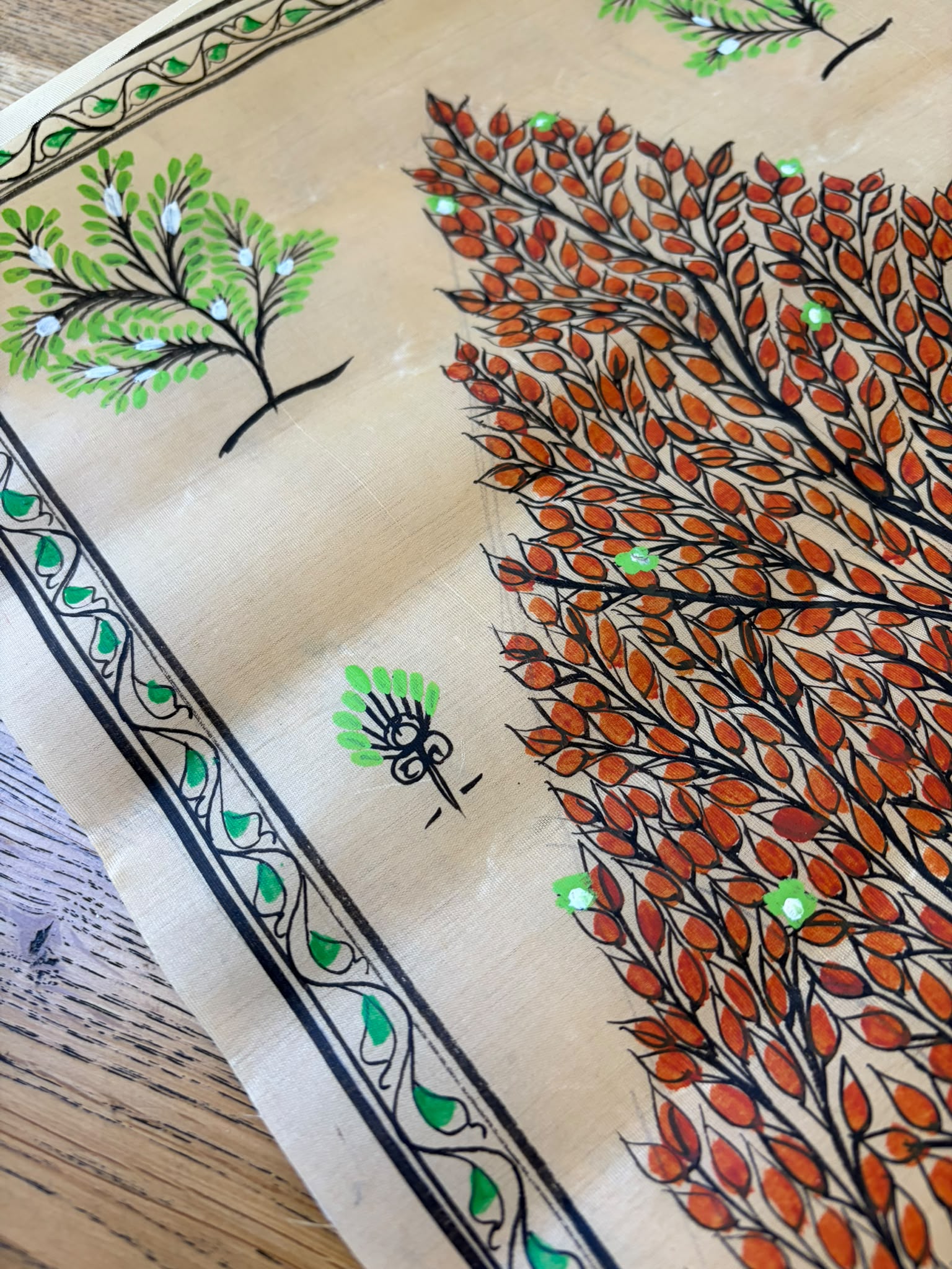 Tree of Life – Autumn Radiance – Hand-Painted Pattachitra Painting on Tussar Silk (20 × 10 in)
