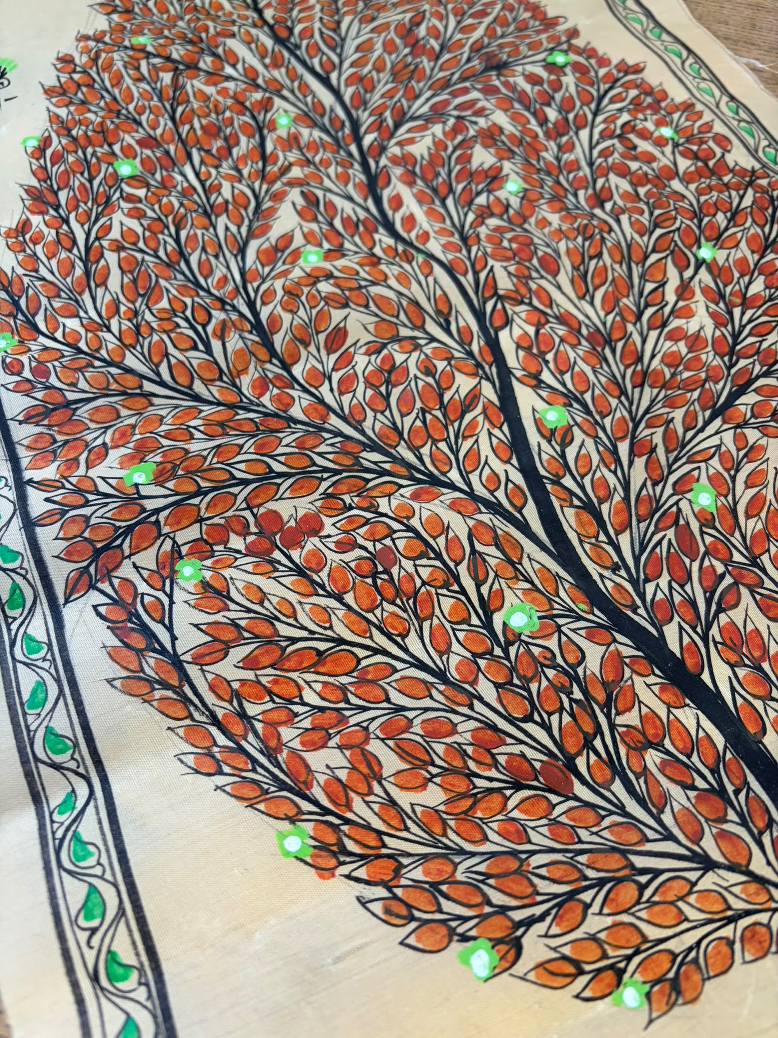 Tree of Life – Autumn Radiance – Hand-Painted Pattachitra Painting on Tussar Silk (20 × 10 in)